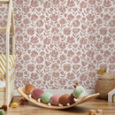 Floral Wallpaper with Stylized Wildflowers in Clay - C436