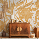 Art Nouveau Wallpaper with a Stylized Floral Motif in Yellow and White - C438