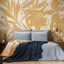 Art Nouveau Wallpaper with a Stylized Floral Motif in Yellow and White - C438