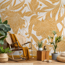 Art Nouveau Wallpaper with a Stylized Floral Motif in Yellow and White - C438