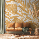 Art Nouveau Wallpaper with a Stylized Floral Motif in Yellow and White - C438