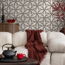 Art Deco Wallpaper with a Geometric Fan Pattern in Black and Cream - C440