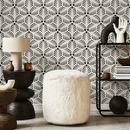 Art Deco Wallpaper with a Geometric Fan Pattern in Black and Cream - C440