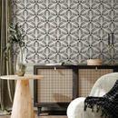 Art Deco Wallpaper with a Geometric Fan Pattern in Black and Cream - C440