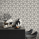 Art Deco Wallpaper with a Geometric Fan Pattern in Black and Cream - C440