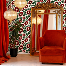 Floral Wallpaper with Painted Anemone Flowers in Red and Green - C443