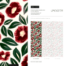 Floral Wallpaper with Painted Anemone Flowers in Red and Green - C443