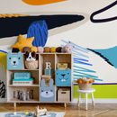 Abstract Wallpaper with Bold Shapes and Scribbles in Blue, Orange, and Yellow - C448