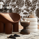 Botanical Wallpaper with Distressed Monstera Leaves in Brown - C462