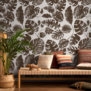 Botanical Wallpaper with Distressed Monstera Leaves in Brown - C462