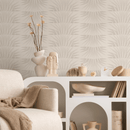 Art Deco Minimalist Wallpaper with a Stylized Sunburst Motif in Beige and Cream - C464