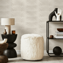Art Deco Minimalist Wallpaper with a Stylized Sunburst Motif in Beige and Cream - C464