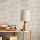 Art Deco Minimalist Wallpaper with a Stylized Sunburst Motif in Beige and Cream - C464