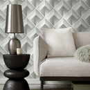 Geometric Wallpaper with a 3D Stippled Cube Motif in Grey and White - C470