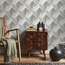 Geometric Wallpaper with a 3D Stippled Cube Motif in Grey and White - C470