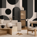Geometric Wallpaper with Bold Arches and Stripes in Black and Beige - AS2-C481