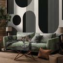 Geometric Wallpaper with Bold Arches and Stripes in Black and Beige - AS2-C481