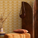 Boho Wallpaper with a Scalloped Arch Motif in Yellow and White - C484