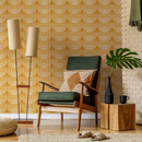 Boho Wallpaper with a Scalloped Arch Motif in Yellow and White - C484