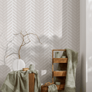 Minimalist Vertical Striped Herringbone Wallpaper in Beige and White - C488
