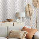 Minimalist Vertical Striped Herringbone Wallpaper in Beige and White - C488