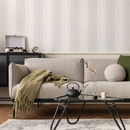 Minimalist Vertical Striped Herringbone Wallpaper in Beige and White - C488