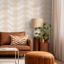 Geometric Wallpaper with a Boho Chevron Motif in Beige - C496