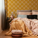 Geometric Wallpaper with a Repeating Chevron Motif in Mustard and White - C499