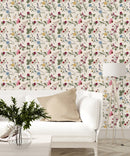 Modish White Wallpaper with Meadow Flowers Vogue