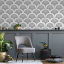 Art Deco Wallpaper with a Stylized Ginkgo Motif in Gray - C501