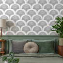 Art Deco Wallpaper with a Stylized Ginkgo Motif in Gray - C501