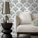 Art Deco Wallpaper with a Stylized Ginkgo Motif in Gray - C501