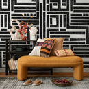 Geometric Wallpaper with a Distressed Block Maze in Black and White - C511