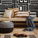 Geometric Wallpaper with a Distressed Block Maze in Black and White - C511