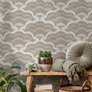 Scallop Wallpaper with Intricate Hand-Drawn Textures in Taupe and Cream - C512