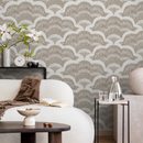 Scallop Wallpaper with Intricate Hand-Drawn Textures in Taupe and Cream - C512