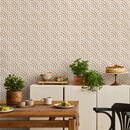 Geometric Wallpaper with a Boho Scallop Motif in Beige and White - C522