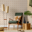 Geometric Wallpaper with a Boho Scallop Motif in Beige and White - C522