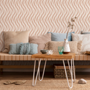 Bohemian Wallpaper with a Wavy Feather Motif in Terracotta and Beige - C525