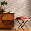 Bohemian Wallpaper with a Wavy Feather Motif in Terracotta and Beige - C525