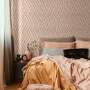 Bohemian Wallpaper with a Wavy Feather Motif in Terracotta and Beige - C525