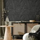 Abstract Wallpaper with a Sketched Labyrinth in Charcoal and Gray - C529