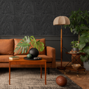Abstract Wallpaper with a Sketched Labyrinth in Charcoal and Gray - C529