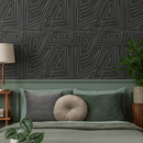 Abstract Wallpaper with a Sketched Labyrinth in Charcoal and Gray - C529