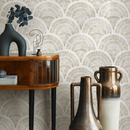 Boho Wallpaper with a Scalloped Fan Motif in Taupe - C530