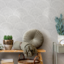 Boho Wallpaper with a Scalloped Fan Motif in Gray - C532