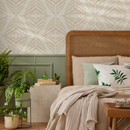 Boho Wallpaper with an Ikat Diamond Motif in Beige and Cream - C537