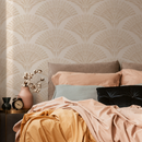 Scalloped Wallpaper with a Stylized Palm Frond Motif in Beige and Cream - C545