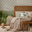 Geometric Wallpaper with a Stylized Fan Motif in White and Beige - C558