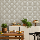Geometric Wallpaper with a Stylized Fan Motif in White and Beige - C558